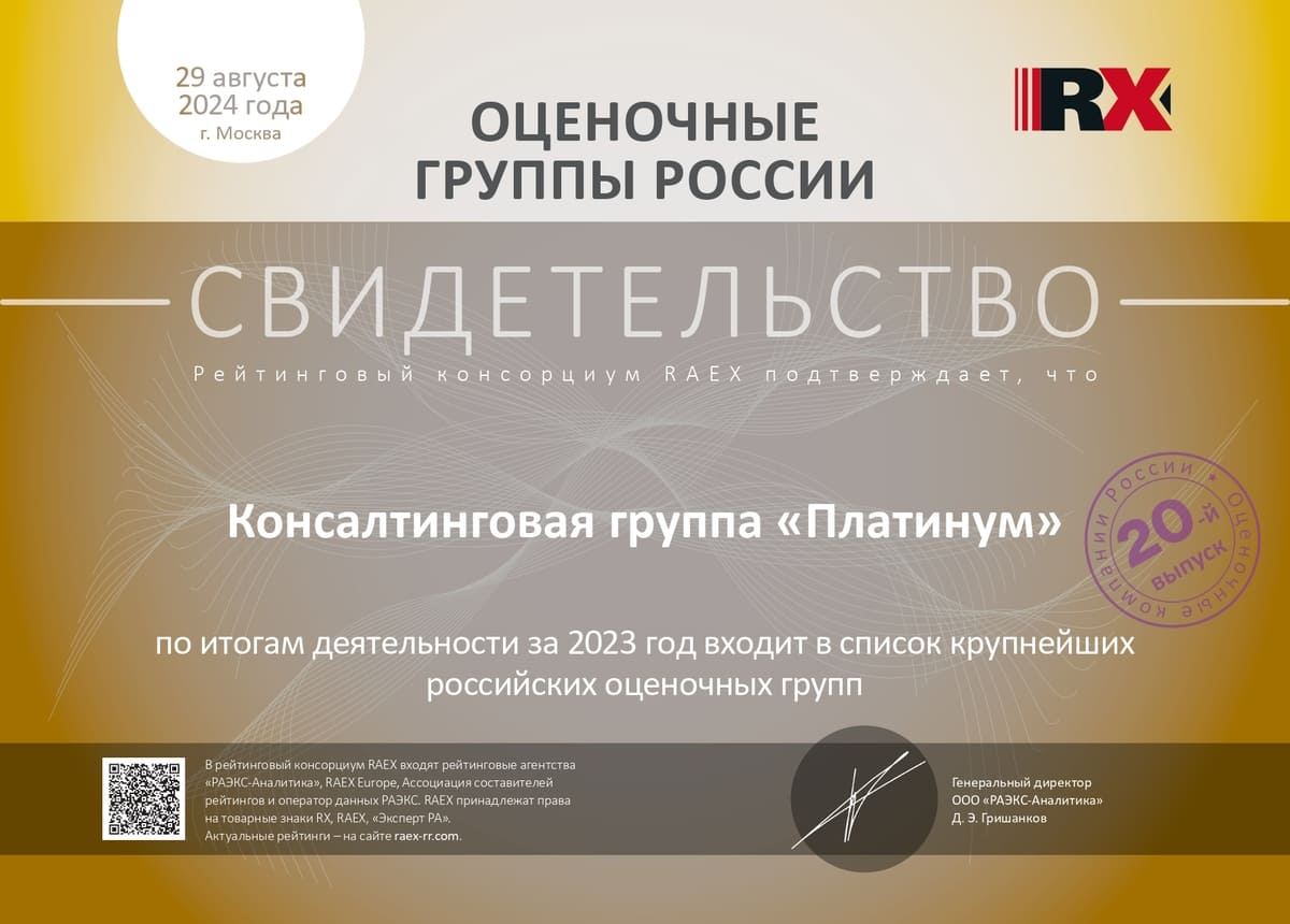 Крупнейшие оценочные группы России (Консалтинговая группа "Платинум") 2024